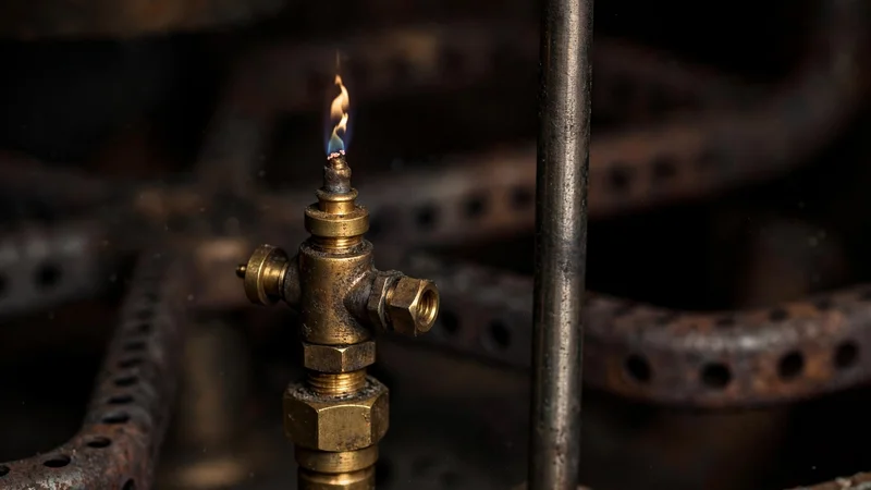 Weak flickering pilot flame at a brass pilot burner