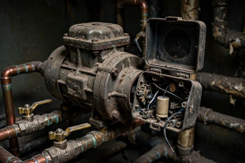 Non-starting circulator pump with open wiring cover and no sign of life